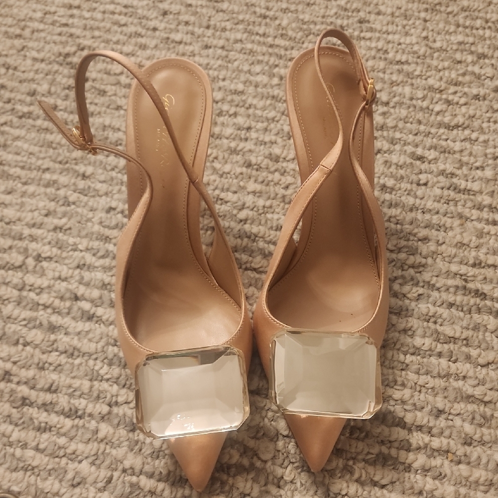 GIANVITO ROSSI 95mm Blush Satin Slingbacks W/Pointed Toe Size 37